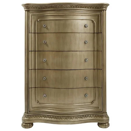 Traditional 5-Drawer Chest with Serpentine Case and Rhinestone Knobs